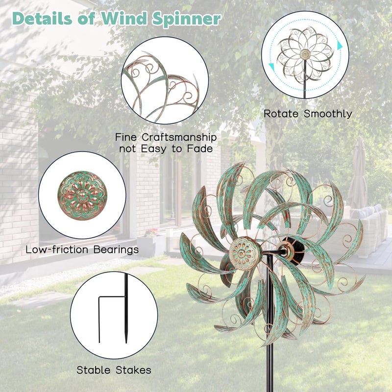 VEWOSTAR Wind Spinners Outdoor Wind Spinner Metal 13” Dia Wind Spinners for Yard and Garden Decor Pinwheels Wind Sculptures & Spinners(57” H) - Image 5